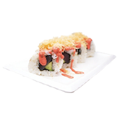 Uramaki de atún, aguacate,  kataifi y mayonesa picante