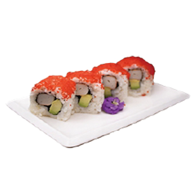 Uramaki de surimi, aguacate y masago